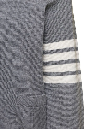 Shop Thom Browne Waffle Stitch High V Neck Cardigan In Fine Merino Wool W/ 4 Stripe In Grey