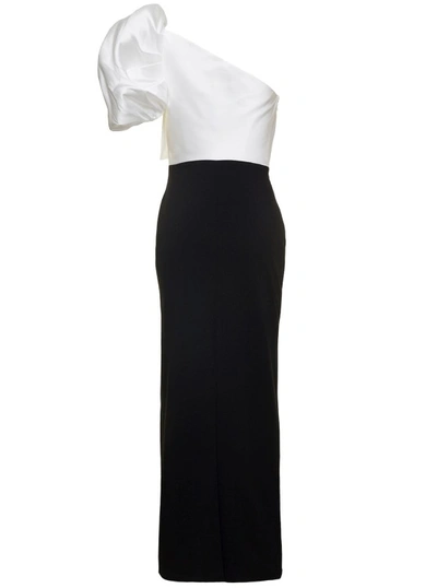 Shop Solace London Selia One-shoulder Maxi Dress In Black And White Twill