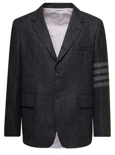 Shop Thom Browne Unstructured Straight Fit Sewed In 4bar In Solid Donegal Tweed In Black