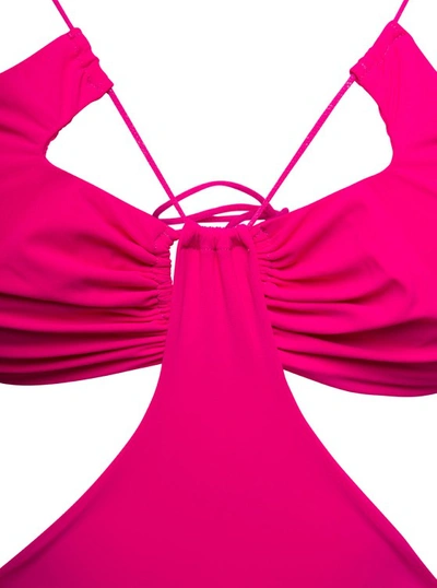 Shop Amazuìn Sadie' Fuchsia Swimsuit With Cut-out And Spaghetti Straps In Stretch Polyamide In Pink