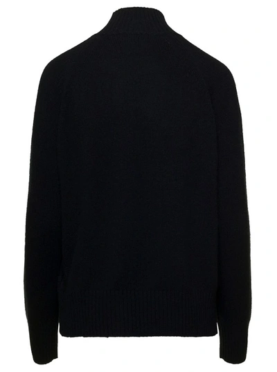 Shop Allude Black Mockneck Sweater With Ribbed Trim In Cashmere