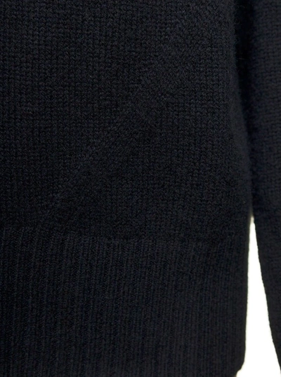 Shop Allude Black Mockneck Sweater With Ribbed Trim In Cashmere