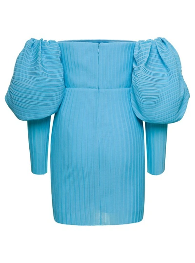 Shop Solace London Light -blue Skye Off-shoulder Mini Dress In Polyester