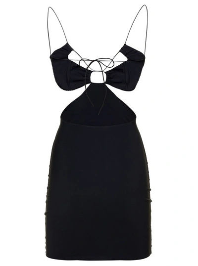 Shop Amazuìn Eva' Short Black Dress With Cut-out And Rhinestone Embellishment In Stretch Polyamide