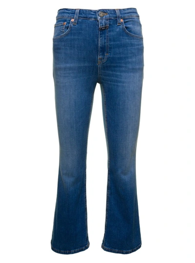 Shop Closed Hi Sun' Blue Five-pocket Styòe Cropped Jeans With Logo Patch In Stretch Cotton Denim