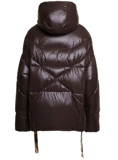 Shop Khrisjoy Brown 'puff Khris Iconic' Oversized Down Jacket With Hood In Polyester In Black