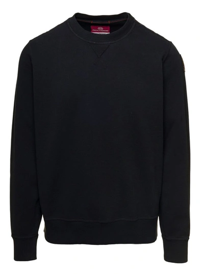 Shop Parajumpers Black Crewneck Sweatshirt With Logo Patch In Cotton