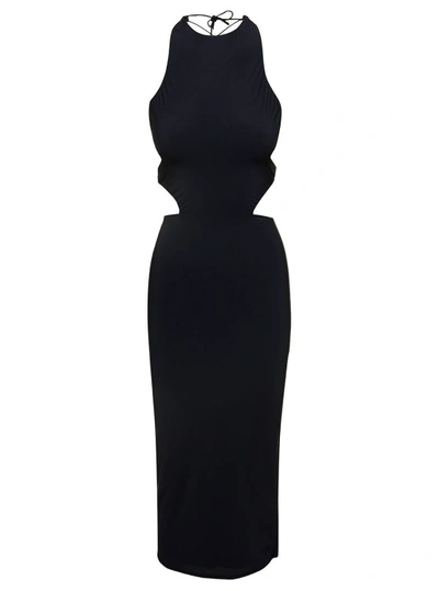 Shop Amazuìn Linda' Midi Black Dress With Open Back And Cut-out In Stretch Polyamide