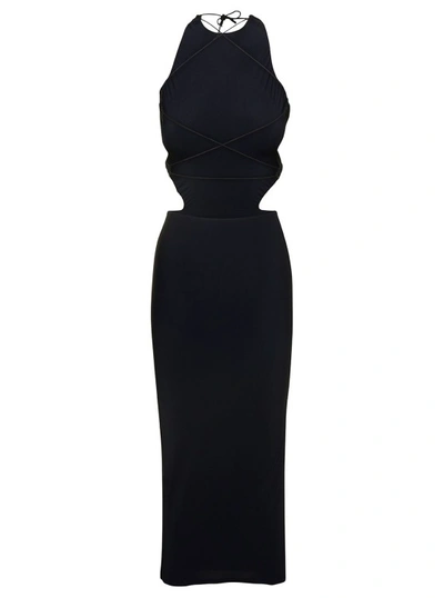 Shop Amazuìn Linda' Midi Black Dress With Open Back And Cut-out In Stretch Polyamide