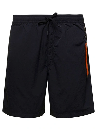 Shop Parajumpers Mitch' Black Swim Trunks With Key Chain Detail In Nylon