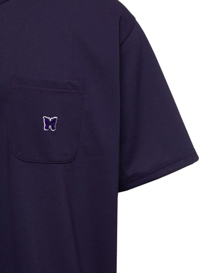 Shop Needles Crewneck T-shirt With Front Pocket And Embroidered Logo In Violet Technical Fabric In Black