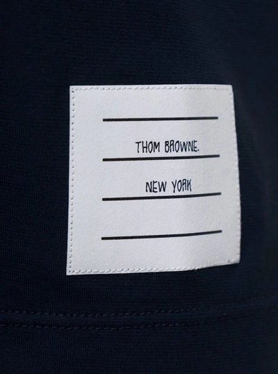 Shop Thom Browne Blue Polo Shirt With Peter-pan Collar And Logo Patch In Cotton In Black
