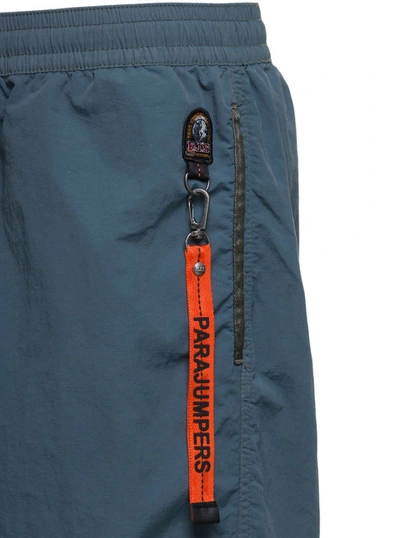 Shop Parajumpers Mitch' Blue Swim Trunks With Key Chain Detail In Nylon In Green