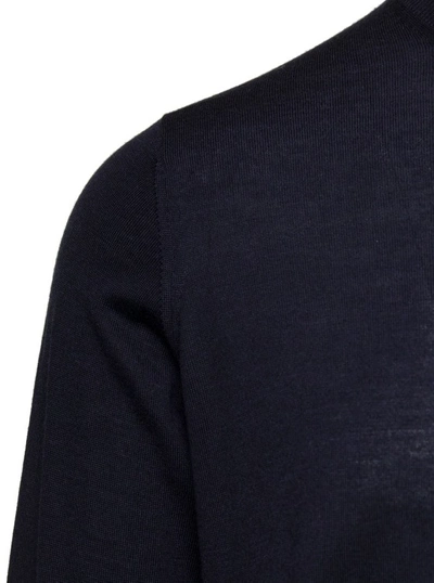 Shop Laneus Blue Crewneck Sweater With Ribbed Trim In Wool And Silk In Black