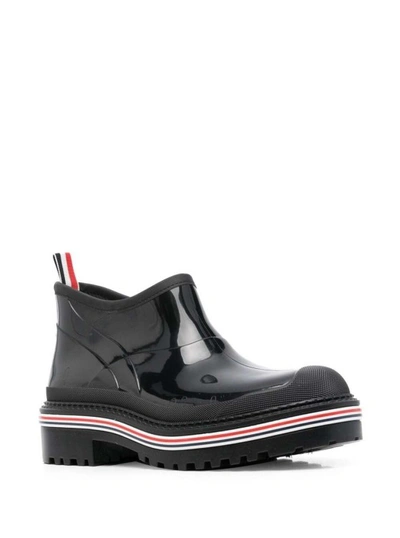 Shop Thom Browne Stripe-trim Ankle Boots In Black Rubber