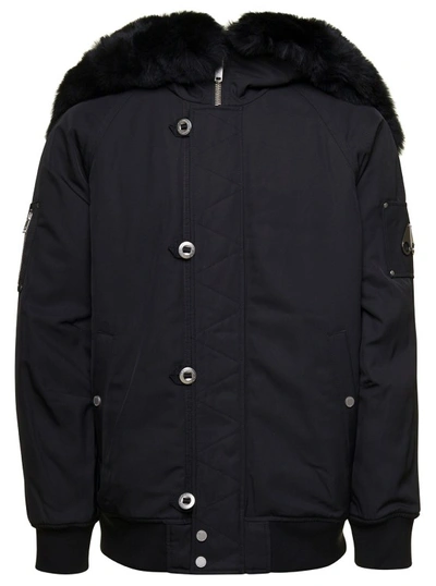 Shop Moose Knuckles Black Zipped All The Way Jacket With Logo Patch In Nylon