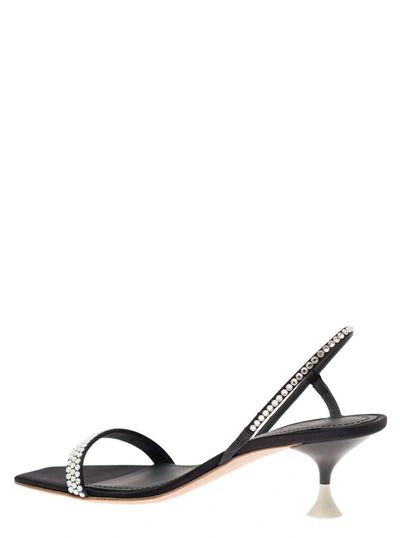 Shop 3juin Eloise' Black Sandals With Rhinestone Embellishment And Spool Heel In Viscose Blend In Grey
