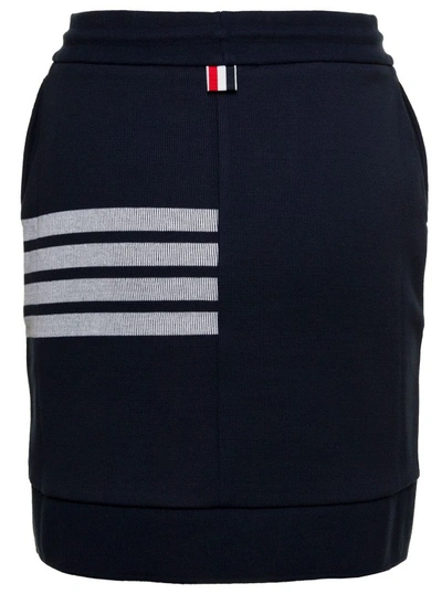 Shop Thom Browne Blue 'sack' Skirt With Drawstring And Striped Motif In Cotton In Black