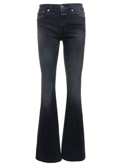 Shop Closed Rowling' Black Flared Jeans With Logo Patch In Stretch Cotton Denim