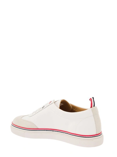 Shop Thom Browne White Low Top Sneakers With Suede And Tricolor Detail In Leather In Neutrals