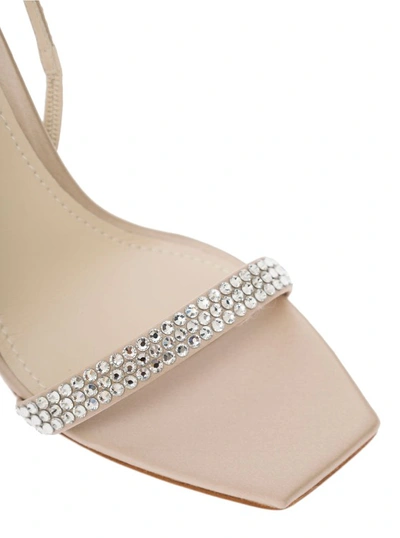 Shop 3juin Eloise' Beige Sandals With Rhinestone Embellishment And Spool Hight Heel In Viscose Blend In Neutrals