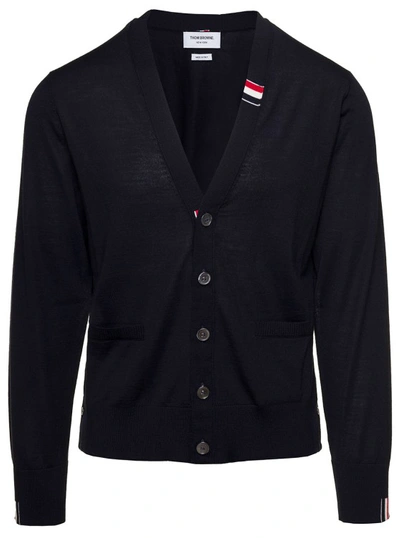 Shop Thom Browne Overisze Black Cardigan With Tricolor Band In Wool Blend