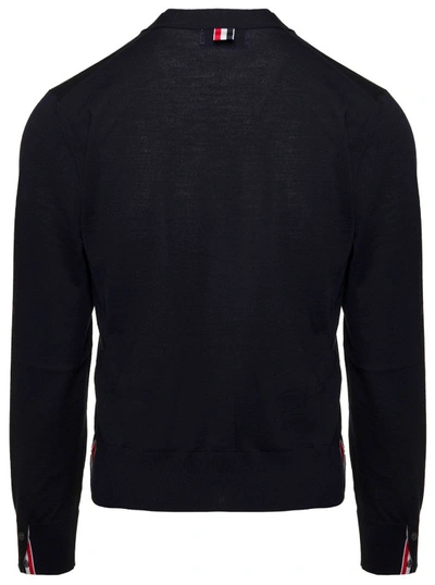 Shop Thom Browne Overisze Black Cardigan With Tricolor Band In Wool Blend