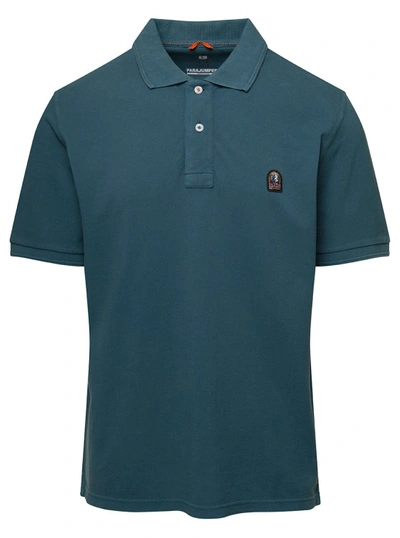 Shop Parajumpers Polo T-shirt With Logo Patch In Blue Cotton In Green