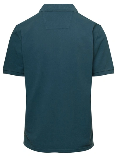 Shop Parajumpers Polo T-shirt With Logo Patch In Blue Cotton In Green