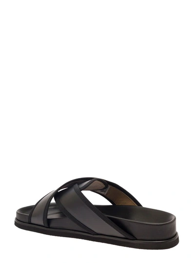 Shop Thom Browne Criss Cross Strap Sandals With Logo In Black Leather