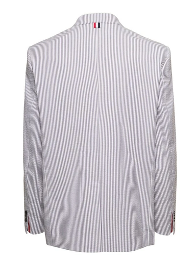 Shop Thom Browne Grey Striped Single Breasted Blazer In Cotton In White