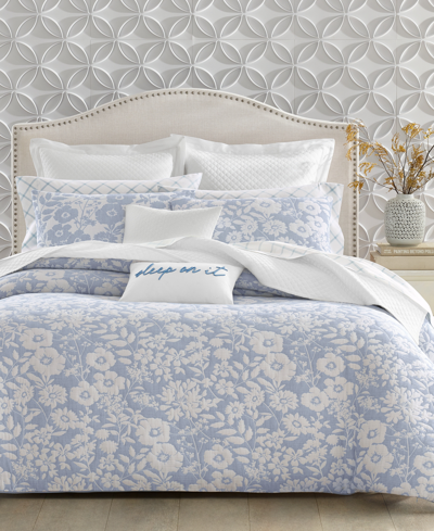 Shop Charter Club Silhouette Floral 3-pc. Duvet Cover Set, Full/queen, Created For Macy's In Blue