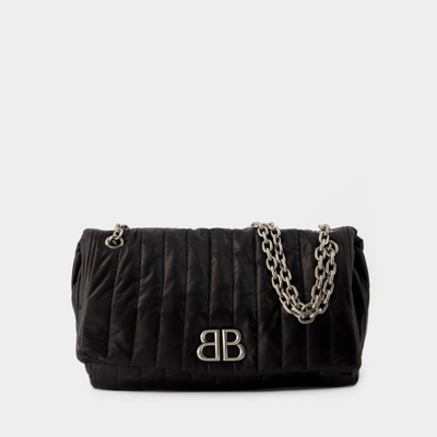 Balenciaga Monaco Hobo Bag M -  - Quilted Leather  - Black In Black