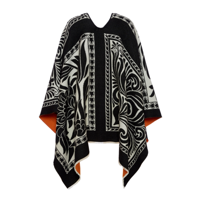 La Doublej Reversible Poncho In Mix Tiles Black