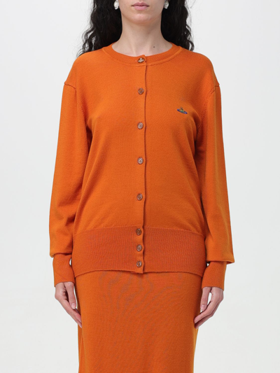 Vivienne Westwood Fitted Orange Wool Cardigan With Round Neckline In Orange
