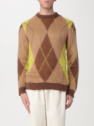 Family First Milano Man Sweater Camel Size L Mohair Wool, Polyamide, Acrylic In Brown