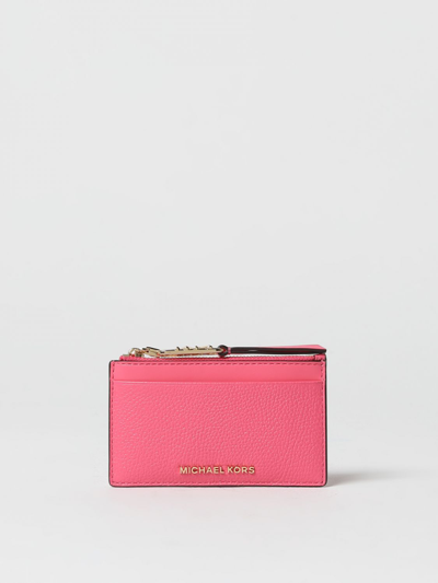 Shop Michael Kors Grained Leather Credit Card Holder In Pink