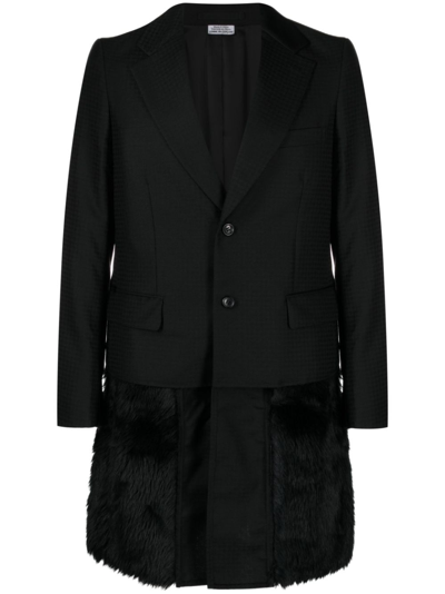Shop Comme Des Garçons Homme Deux Black Faux-fur Trim Single-breasted Coat