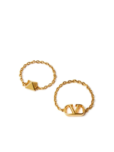 Shop Valentino Gold-tone Vlogo Signature Ring Set