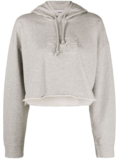 Shop Ganni Oversized Cropped Hoodie In Grey