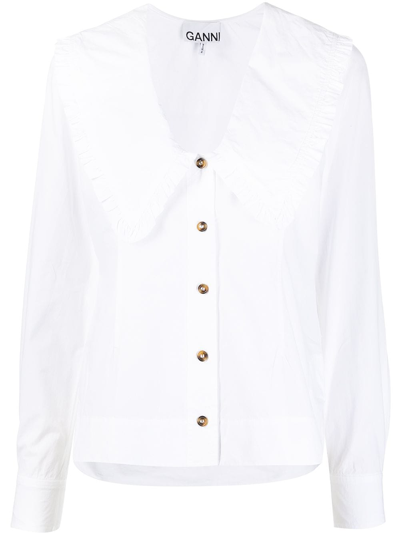 Shop Ganni Organic Cotton Shirt In White