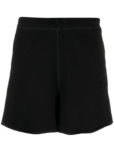 Shop Ganni Logo Organic Cotton Shorts In Black