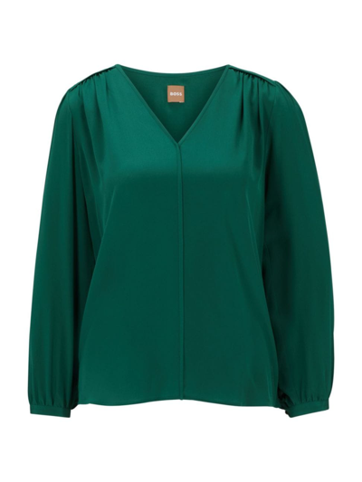 Shop Hugo Boss Women's V-neck Regular-fit Blouse In Washed Silk In Green