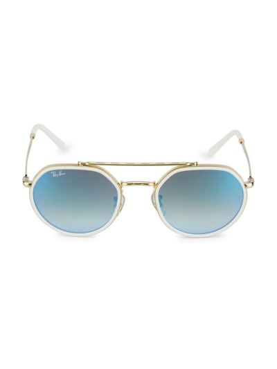 Shop Ray Ban Women's Rb3765 53mm Round Sunglasses In Gold Flash Blue Mirror