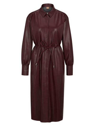 Shop Hugo Boss Women's Relaxed-fit Shirt Dress In Embossed Fabric In Dark Red