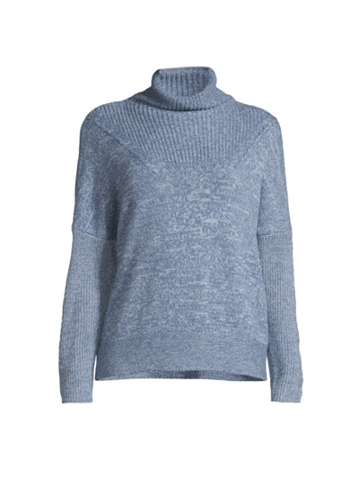 Shop Nic+zoe Petites Women's Funnel Neck Long-sleeve Sweater In Blue Mix