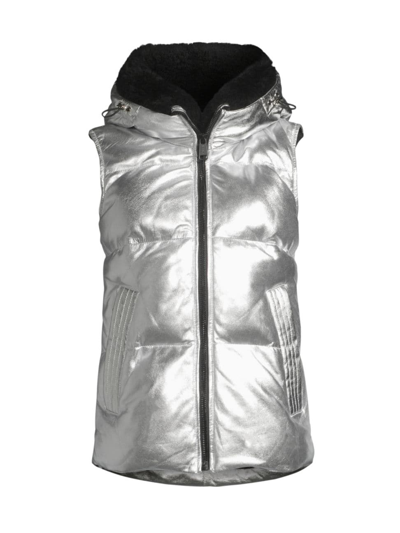 Shop Head Sportswear Women's Legacy Metallic Leather & Shearling Vest In Silver