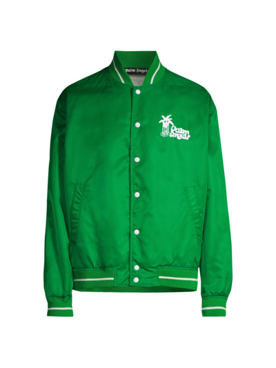 Shop Palm Angels Men's Logo Light Varsity Jacket In Green White