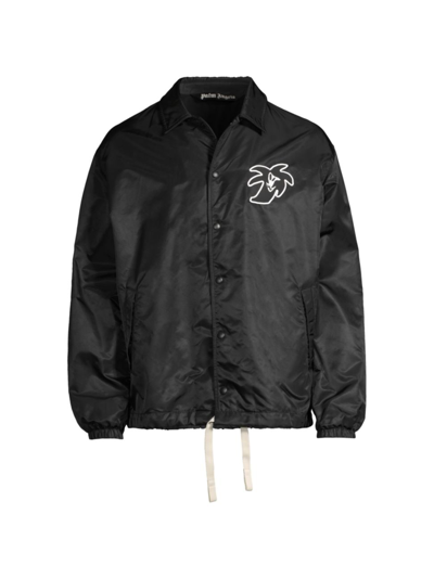 Shop Palm Angels Men's Hunter Logo Coach Jacket In Black White