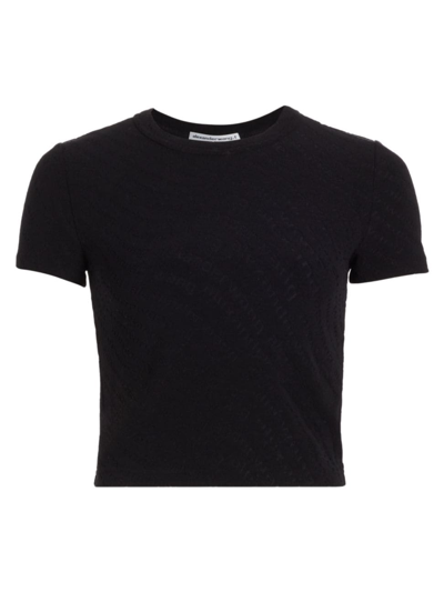 Shop Alexander Wang T Women's Logo Jacquard Crewneck Baby T-shirt In Black